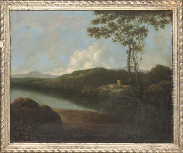 Figures In A Lakeland Scene With A Castle In The Distance - view 1
