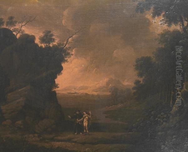 A Rocky Landscape With Pilgrims On A Country Path - view 1