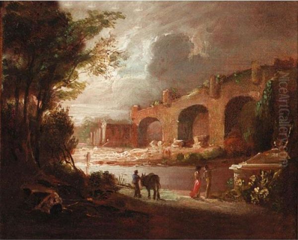Figures In Front Of A Roman Aqueduct - view 1