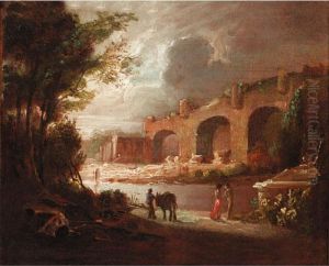 Figures In Front Of A Roman Aqueduct