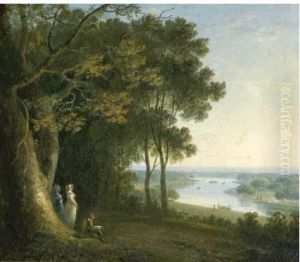 An Artist Sketching With Figures On Richmond Hill, A View Of The Thames Beyond by Richard Wilson