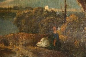 Landscape View Of The White Monk With Figure by Richard Wilson