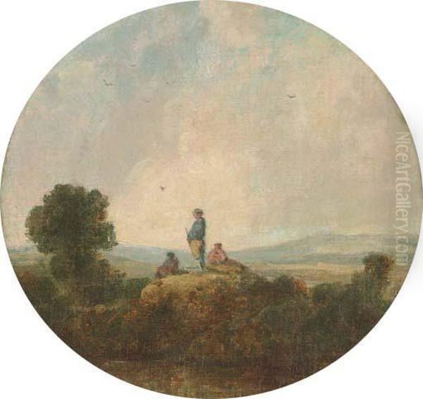 Figures On A Riverbank In An Extensive Italianate Landscape - view 1
