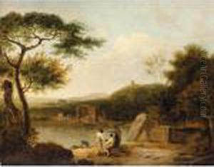 Lake Avernus With Figures In The Foreground And The Temple Of Apollo Beyond by Richard Wilson