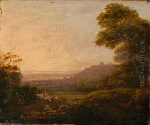 A Shepherd And His Flock In An Italian Landscape by Richard Wilson