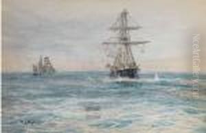 An Ironclad And A Barquentine In Mid-channel by William Lionel Wyllie