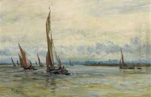 Thames Barges Racing With The Tide On The Medway by William Lionel Wyllie