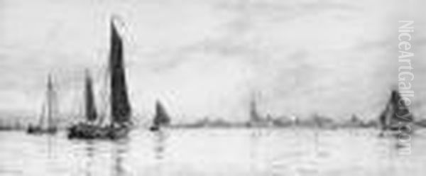 Sailing Barges Off A Dutch Port - view 1