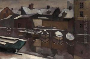Roofs And Boats, Norway by Vladimir Baranoff-Rossine