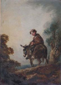 A Country Lane With Boy Upon A Mule