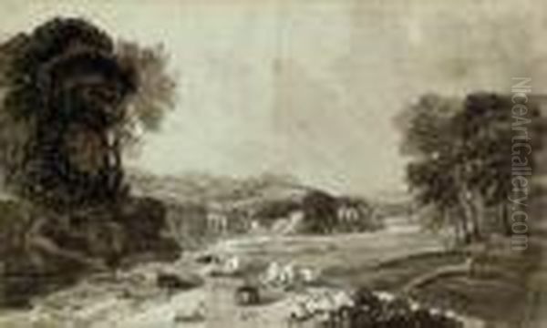 Sheeping Grazing In A Landscape - view 1