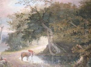 Figures And Cattle Before A Woodland Pond by Thomas Barker of Bath