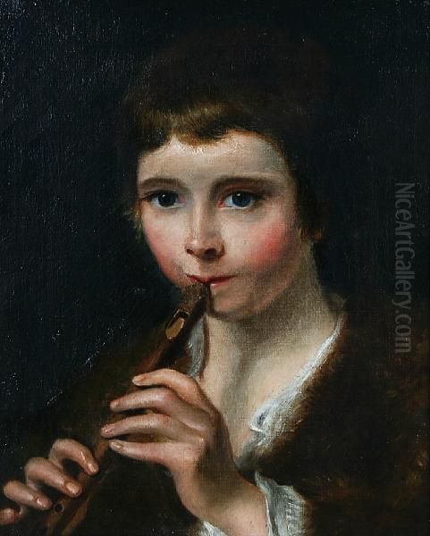 Portrait Of A Young Boy Playing A Pipe - view 1