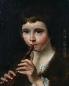 Portrait Of A Young Boy Playing A Pipe