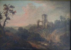 Landscape At Sunset With Classical Ruins Landscape At Sunset With Classical Ruins