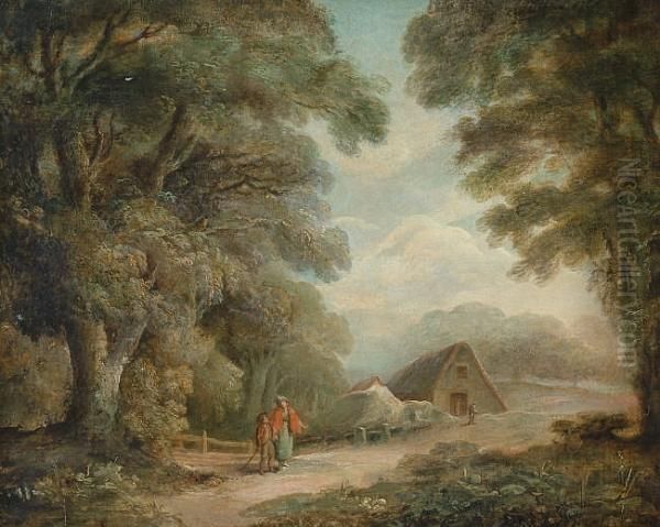 Woodland Path With Figures And Cottage - view 1