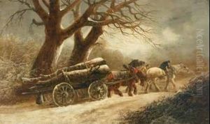 Rustics Driving A Timber Wagon Through Snow by Thomas Barker of Bath