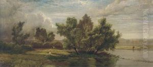 Anglers On A Tranquil Stretch Of The River by Henry John Boddington
