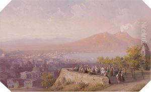 Assemblee De Personnages Sur Les Contreforts De San Martino, Naples by Carlo Bossoli