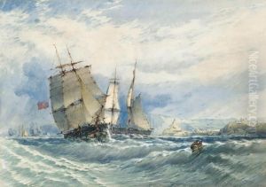 Merchant Shipping In A Heavy Swell Off The North East Coast by John Callow