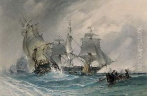 A Squadron Running Down The Channel With The Flagship Heaving-to by John Callow