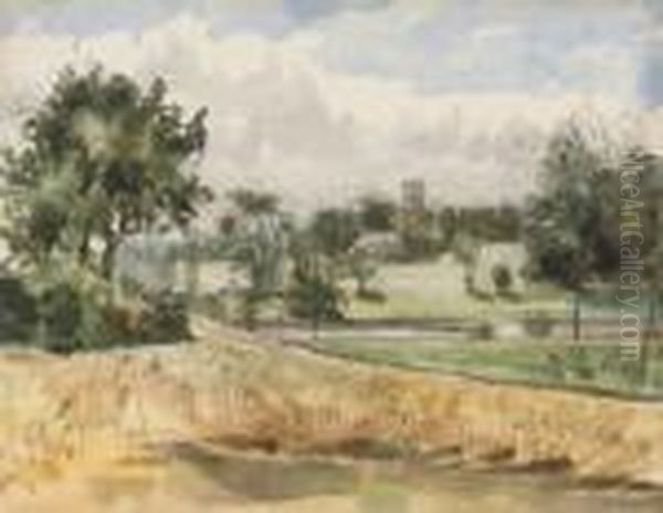 A View Across A Cornfield, A Church In The Distance (illustrated); And The Churchyard - view 1