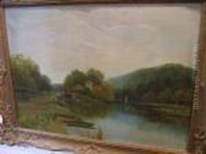 Extensive Landscape With Floods In Distance, Oil On Panel