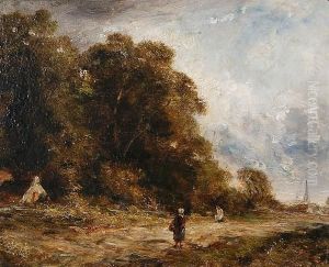 Figure On A Path By A Gypsy Encampment by Thomas Gainsborough