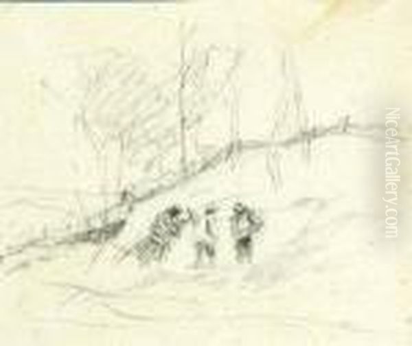 Two Men Sitting On A Bench Before A Cottage - view 1