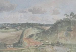 Landscape With Shepherd And Flock On A Country Path by Thomas Gainsborough