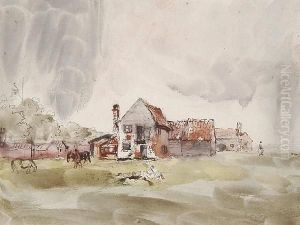 Farmhouse With Figures And Horses by Thomas Gainsborough