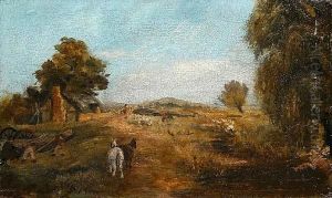Farmworkers And Their Horses By A Thatched Cottage by Thomas Gainsborough