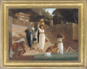 Hindu Women And Brahmans At A Ghat On The Ganges