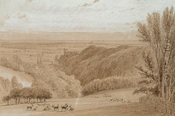 "arundel Castle From The Park",
Bears Label Verso, Pencil And Brown Wash, Heightened With White - view 1