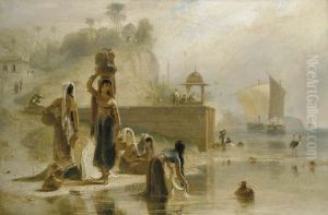 Indian Women Fetching Water From The Ganges Near Kara (currah) by William Daniell RA