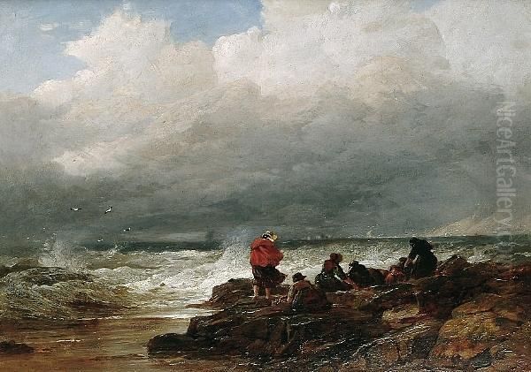 Collecting Mussels On The Shore - view 1