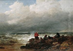 Collecting Mussels On The Shore