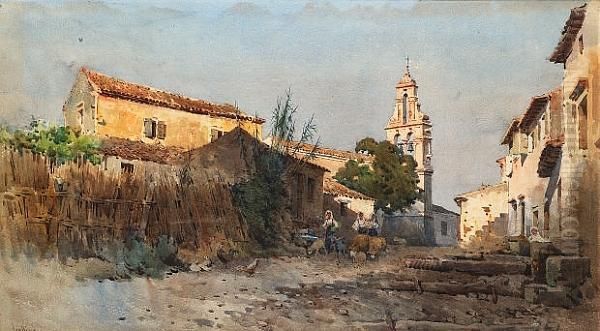 Figures With Sheep Before A Church - view 1
