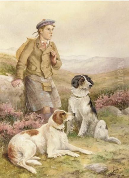 A Young Ghillie With Two Setters - view 1