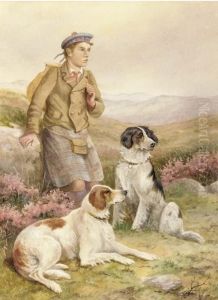 A Young Ghillie With Two Setters by James Jnr Hardy