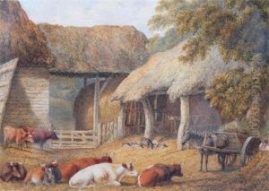 The Rickyard With Cattle &amp; Sheep