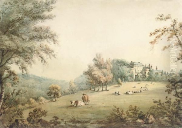 View Of A Country House In Parkland With Cattle And Sheep - view 1