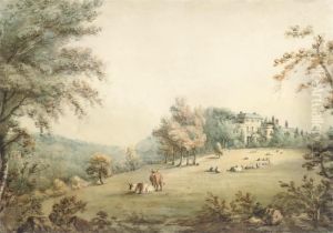 View Of A Country House In Parkland With Cattle And Sheep