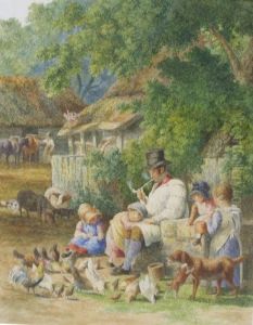 In The Manner Of - A Farmyard Scene With Afarmer And His Children In The Manner Of - A Farmyard Scene With Afarmer And His Children