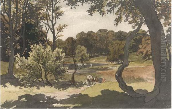 Cows Grazing In A Wooded Landscape - view 1