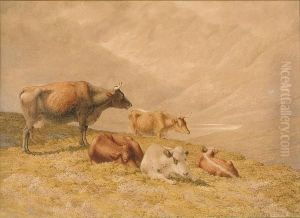Cattle In A Highland Landscape by Robert Hills