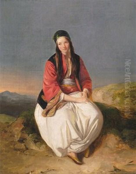 Portrait Of A Girl In Turkish Dress, Seated In A Landscape - view 1