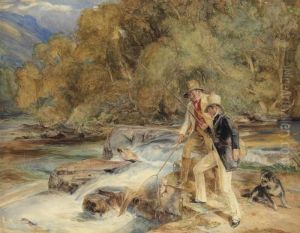 Sir Edwin Landseer, R.a. With A Keeper Fishing For Salmon Sir Edwin Landseer, R.a. With A Keeper Fishing For Salmon