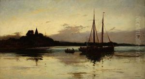 Moored Sailboats At Sunset