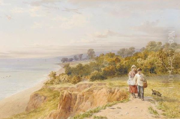 Two Children With A Dog, On A Coastal Path, Devon - view 1
